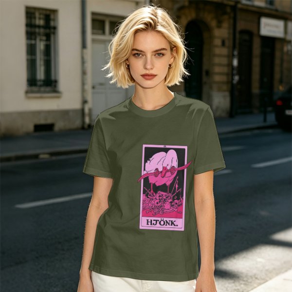 Olive T-Shirt With Tarot Card Style Goose Print HJÖNK