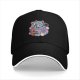Black Baseball Cap With Whimsical Blue Cat Art Print