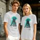 Olive T-Shirt With Glowing Teal Mushroom Creature And Moon Print