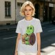 Olive Green T-Shirt With Cute Turtle Holding Coffee Cup Print