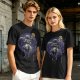 Olive T-shirt with dark anime elf mage holding staff and purple magic circle print
