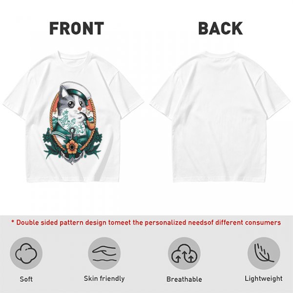 Olive T-Shirt With Sailor Cat Tattooed Pipe Design