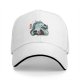 Black baseball cap with dragon and anime character graphic print