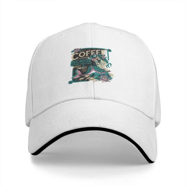 Black Baseball Cap With Mermaid Coffee Lover Graphic Design