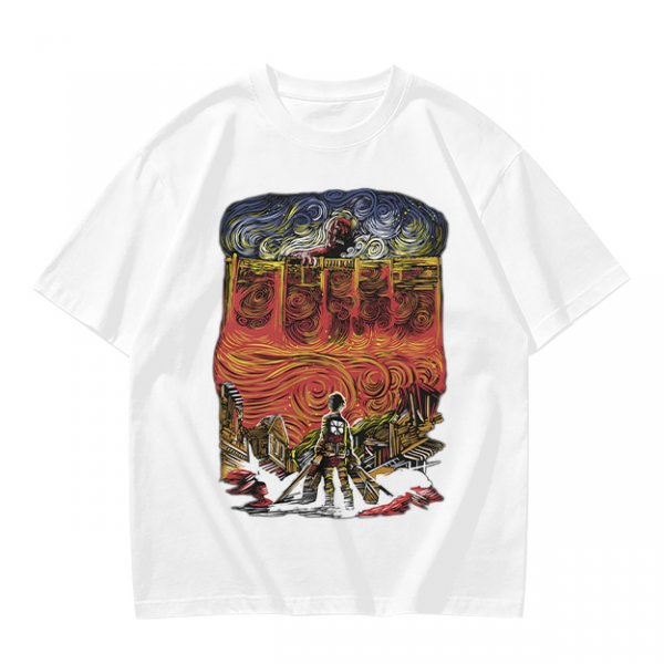 Olive T-shirt with Artistic Swirling Scene Print Featuring a Silhouetted Figure