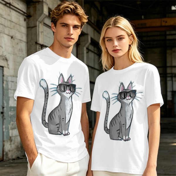 Olive T-Shirt With Cool Gray Cat Wearing Sunglasses Print