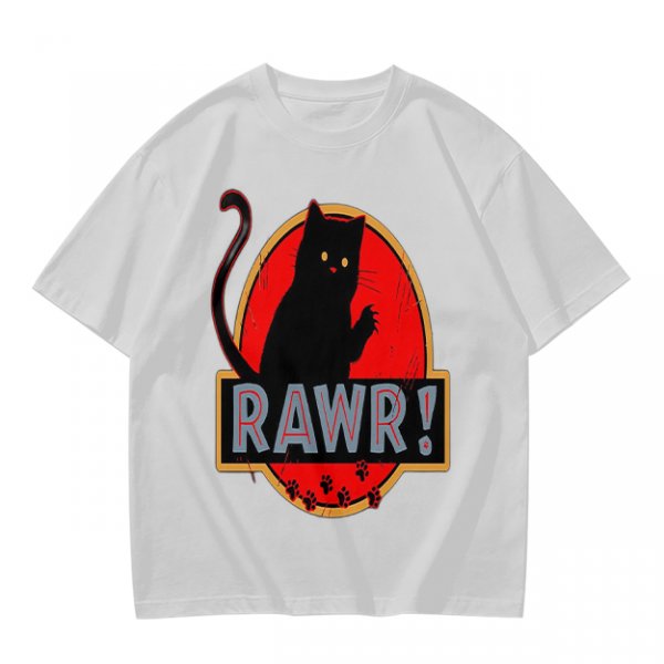 Olive T-Shirt With Black Cat Rawr Dinosaur Parody Graphic