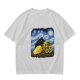 Olive T-Shirt with Starry Night Cat and Sunflowers Art Print