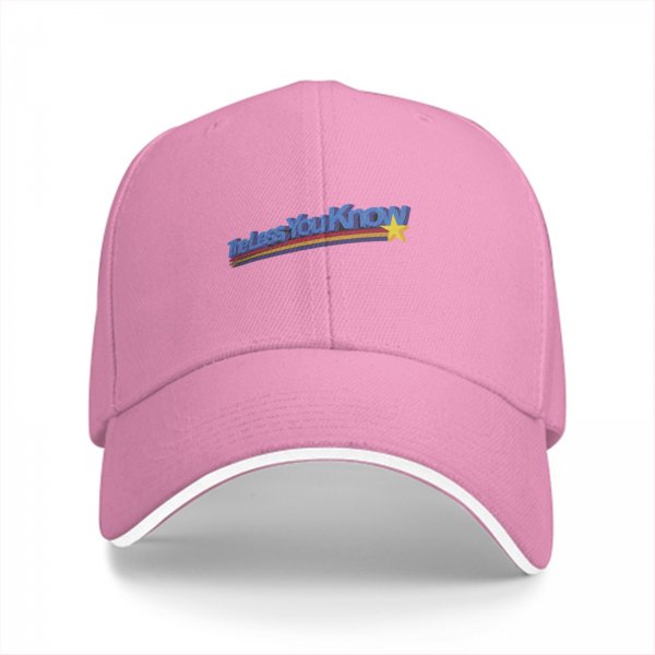 Black baseball cap with 'The Less You Know' retro graphic