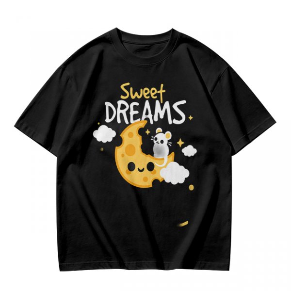 Olive t-shirt with sweet dreams cheese moon and mouse graphic