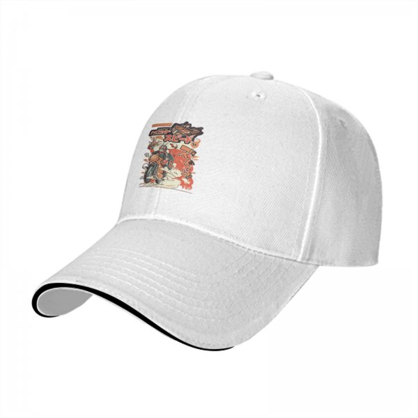 Black baseball cap with retro anime motorcycle graphic print