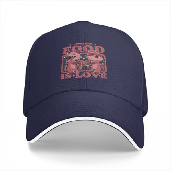 Black Baseball Cap With Food Is Love Raccoon And Opossum Graphic