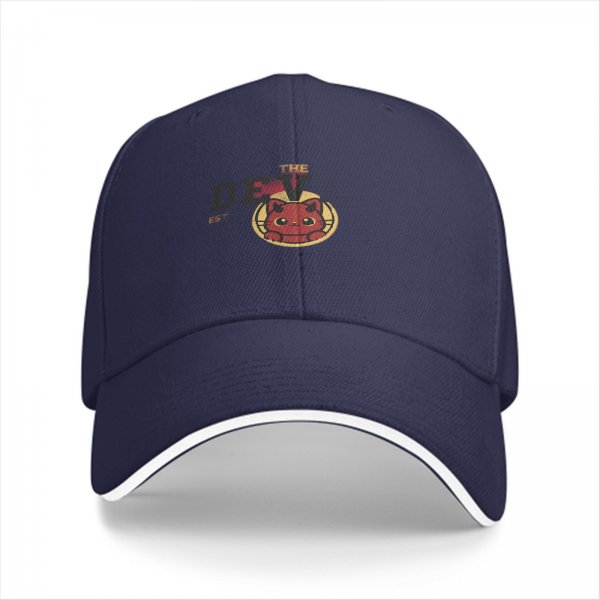 Black Baseball Cap With Cute Red Devil Cat Graphic Design