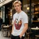 Olive green t-shirt with a panda relaxing in a steaming ramen bowl print