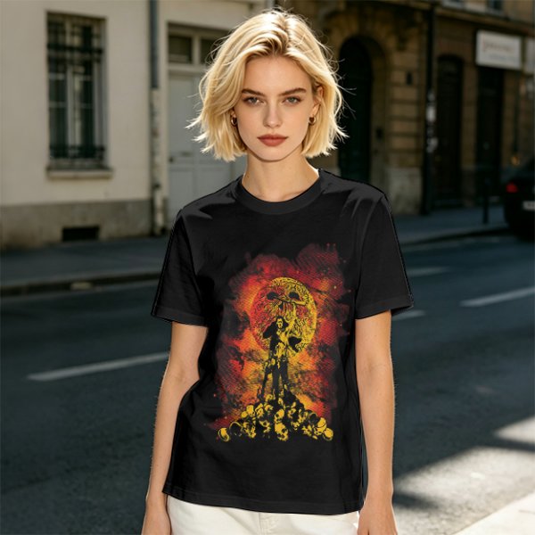 Olive T-Shirt With Fiery Skull Warrior Graphic Print