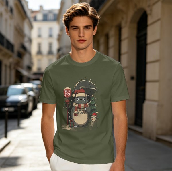 Christmas Totoro at Bus Stop Graphic T-Shirt