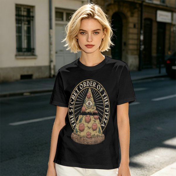 Olive T-Shirt With The Secret Order Of The Pizza All-Seeing Eye Print