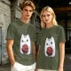 Olive T-Shirt With Cute White Cat Holding D20 Dice Print