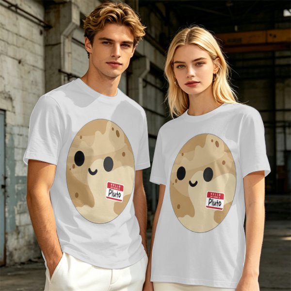 Olive T-Shirt With Cute Pluto Potato Character Graphic