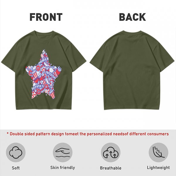 Olive T-Shirt With Patriotic Star Fast Food Print