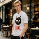 Olive T-Shirt With Grumpy Black Cat Meh Graphic Print