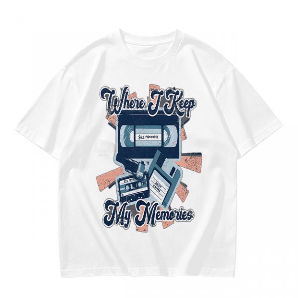 Olive Retro T-Shirt With Vintage Media Print 'Where I Keep My Memories'