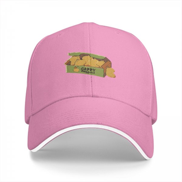Black baseball cap with capybara snack box graphic