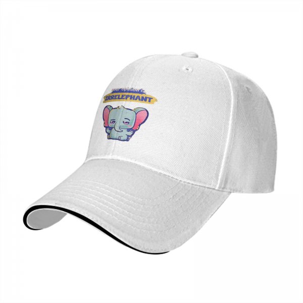 Black baseball cap with 'your opinion is irrelephant' cute elephant graphic