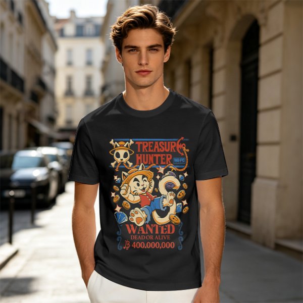 Treasure Hunter Wanted Cat Graphic T-Shirt Design