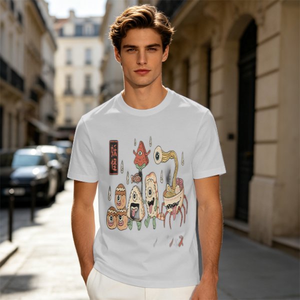 Olive T-Shirt with Japanese Food Monster Yokai Art Print