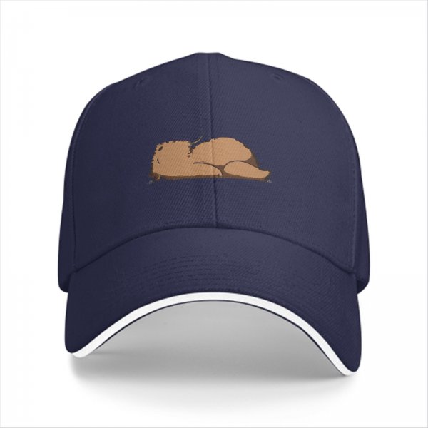 Black Baseball Cap With Sleeping Brown Animal Graphic