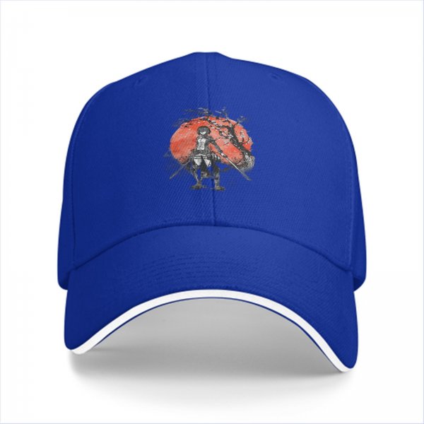 Black Baseball Cap With Anime Warrior And Red Moon Art Print
