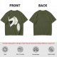Olive T-Shirt With Surprised Cartoon Figure And Separate Face Print