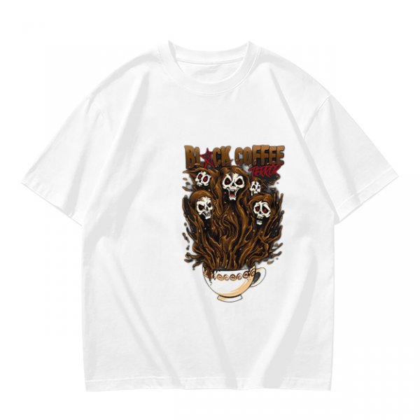 Black Coffee Skull Ghosts Graphic Olive Green T-Shirt