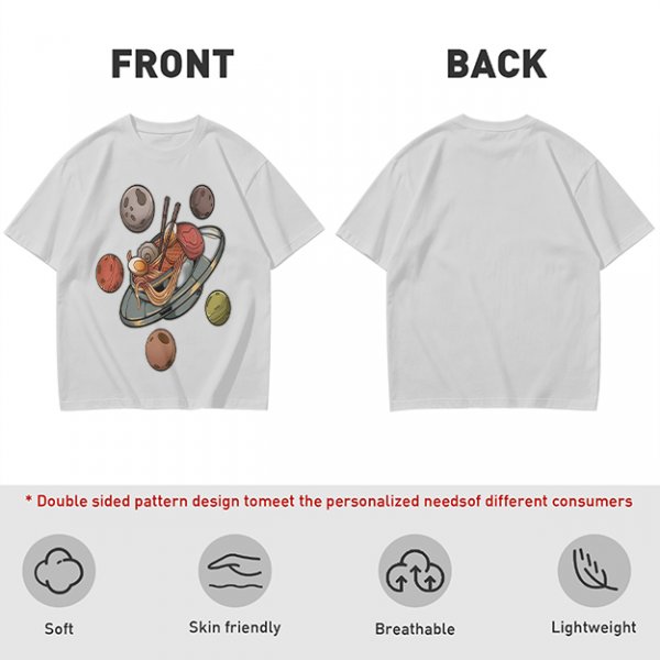 Olive green t-shirt with ramen planet space graphic print