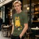 Olive T-Shirt With Cute Surprised Orange Tabby Cat Holding Meat Print