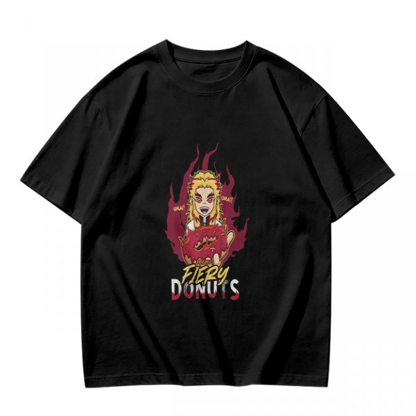 Olive Graphic T-Shirt With Fiery Donut Anime Character Print