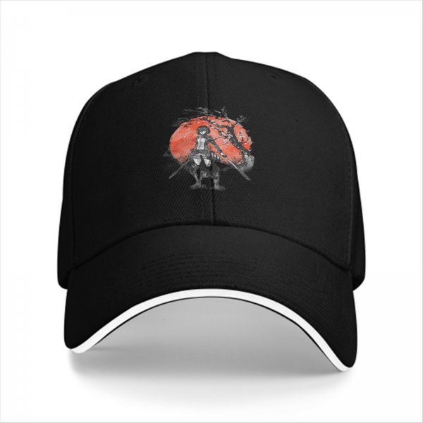 Black Baseball Cap With Anime Warrior And Red Moon Art Print