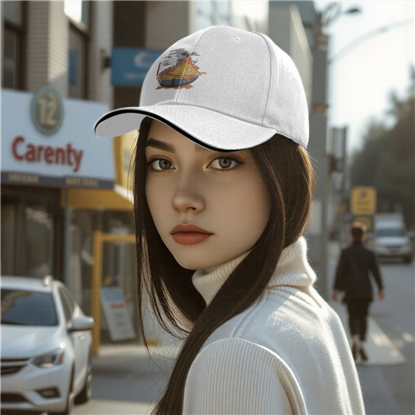 Black baseball cap with anime fire demon ramen bowl graphic