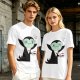 Olive T-Shirt With Tired Vampire Holding Bat Mug Graphic