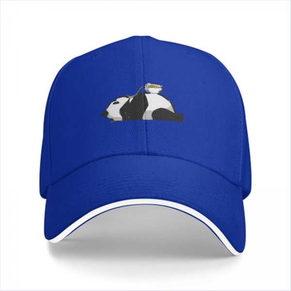 Black Baseball Cap With Lazy Panda Eating Noodle Graphic