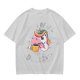 Oversized Olive T-Shirt With Sassy Unicorn Holding Coffee Print