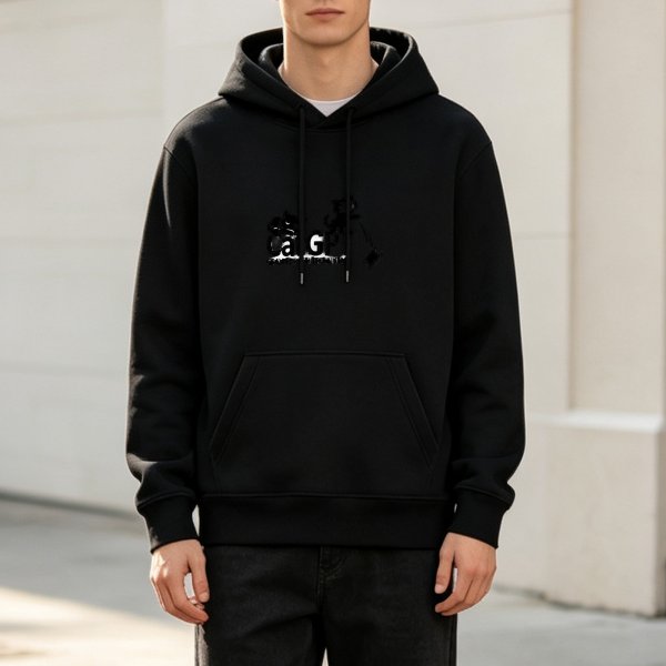 Black graphic print hoodie with casual streetwear style