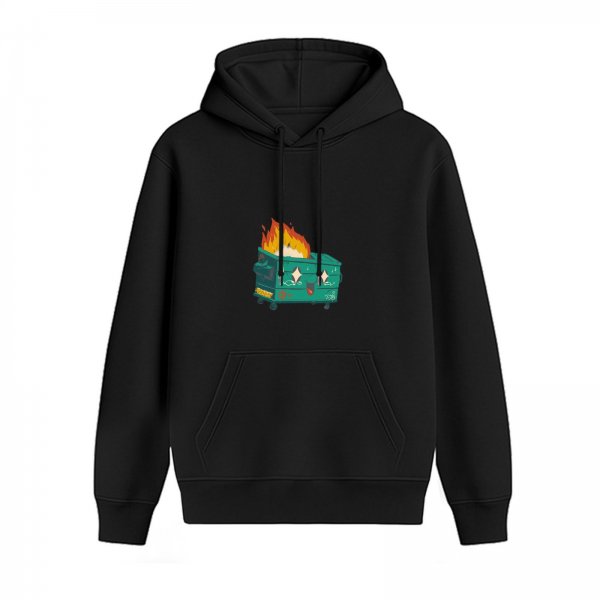 Black Hoodie With Burning Dumpster Graphic Print