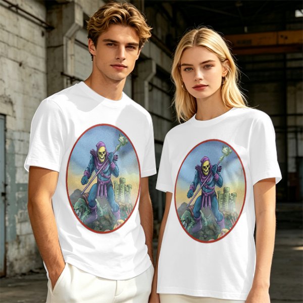 Olive T-Shirt Featuring Skeletor Holding His Havoc Staff
