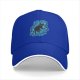 Black Baseball Cap With Playful Black Cat On Blue Abstract Background