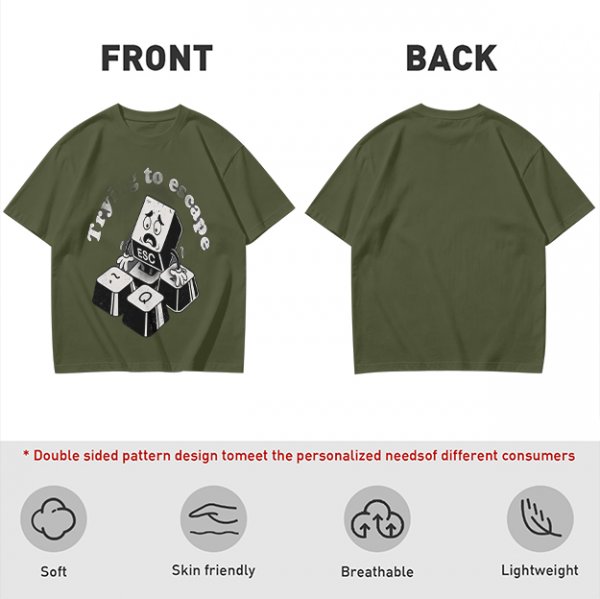 Olive T-Shirt With Esc Key Trying To Escape Graphic Print
