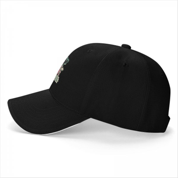 Black baseball cap with tomato power-up snack graphic