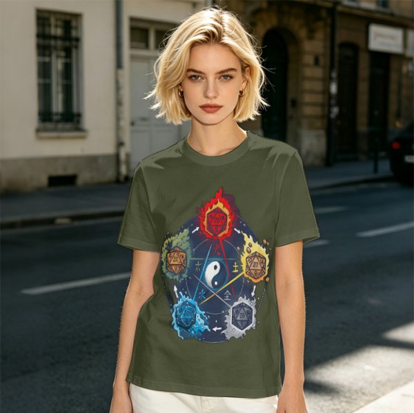 Dungeons and Dragons Elemental Dice Yin Yang Graphic T-Shirt