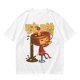 Olive green t-shirt with whimsical miso character graphic print